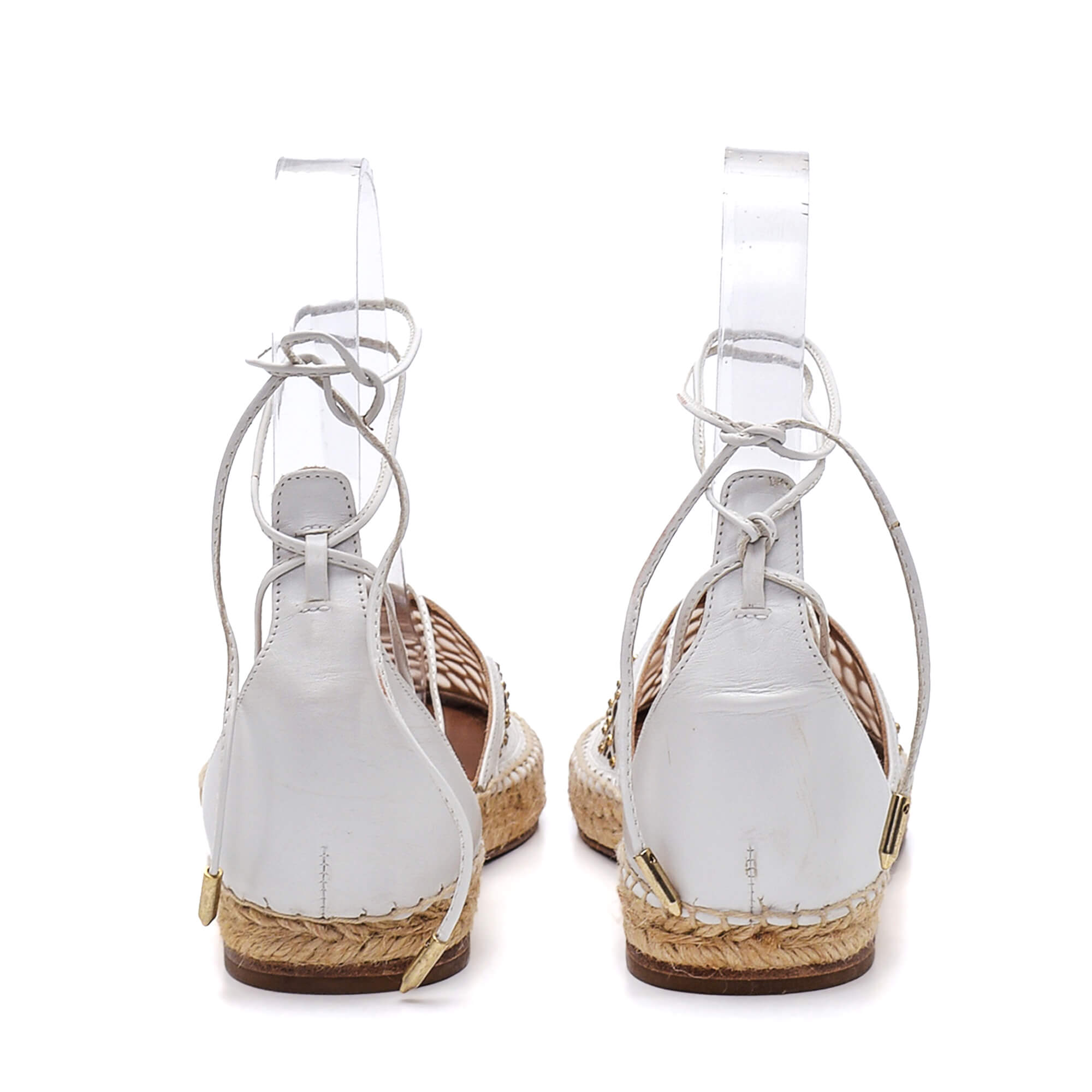 Aquazzura - White Knitted & Gold Stud Sandals Espadrilles